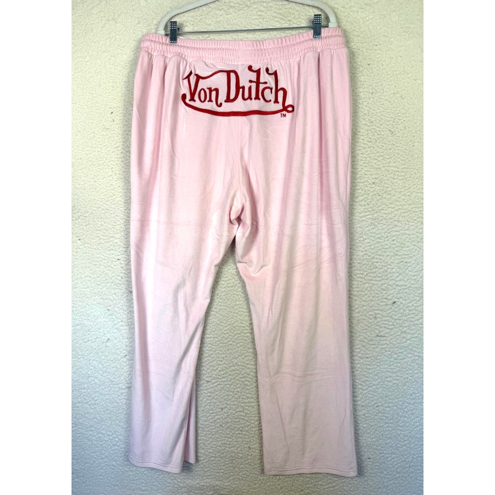 Von dutch VELOUR PINK JOGGERS Wide Leg Pants 2X Streetwear Activewear New